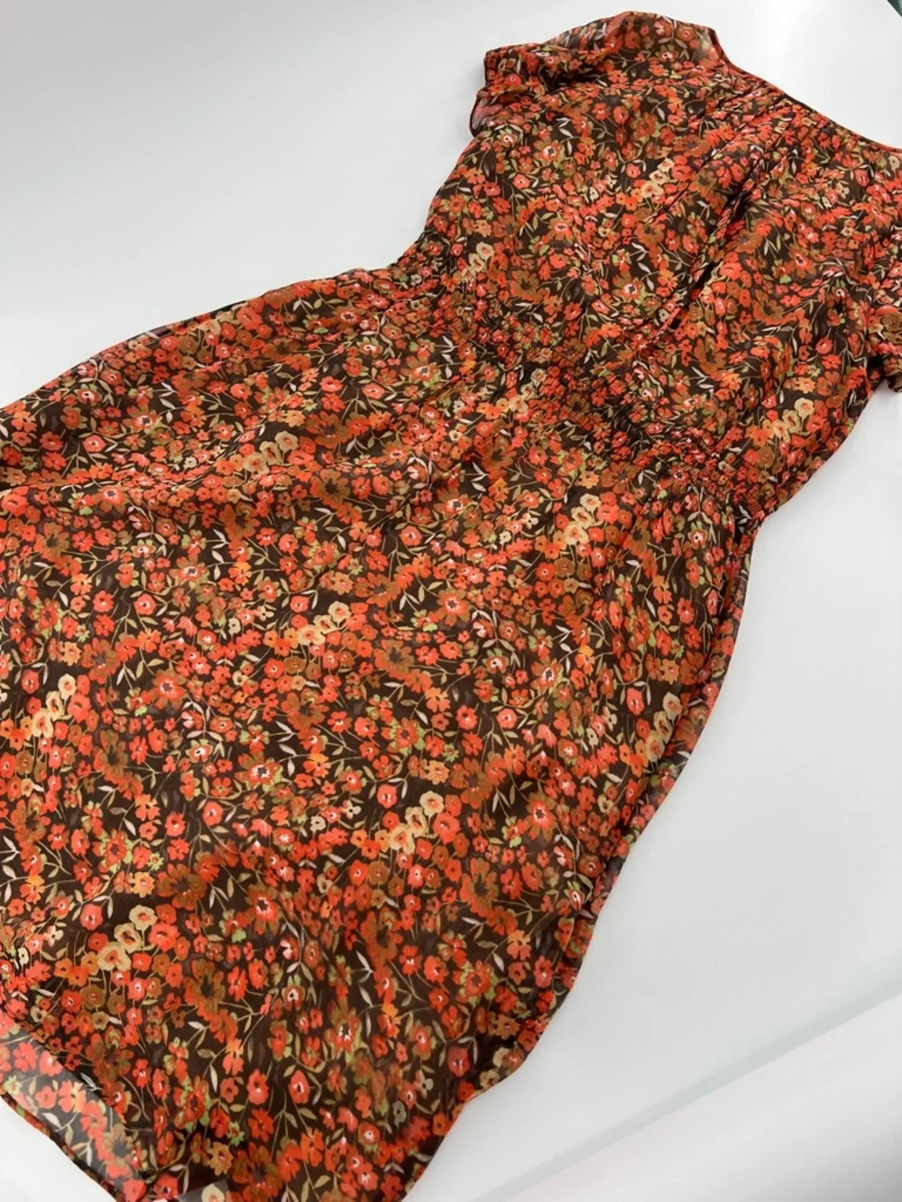 Sundance Silk‎ flutter Sleeve Midi Dress in Rust Floral vintage retro feminine 6